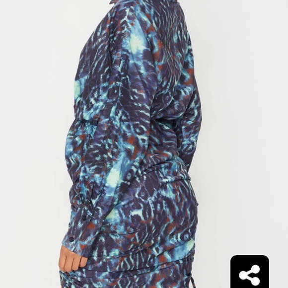 Multi Animal Print Ruched Waist Shirt Style Dress - Picture 4 of 6